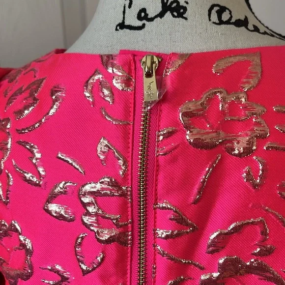 NWT Lilly Pulitzer Pratt Puff sleeve pink gold brocade top Sz XS SM - Picture 10 of 13